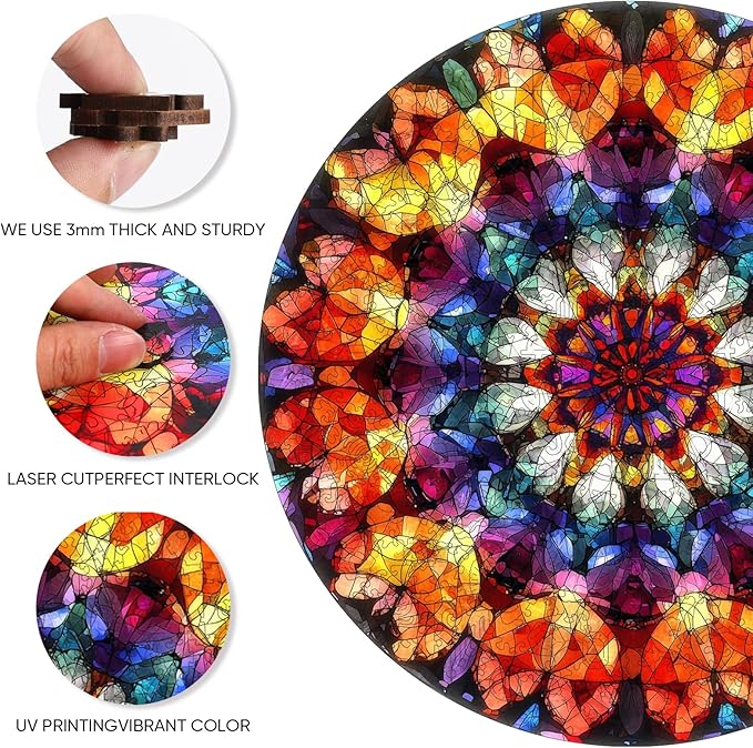 Wooden Jigsaw Puzzles - Crystal Mandala Wooden Puzzles for Adults 500 Pcs, 16.7'' Luxurious Shaped Wood Puzzle, Beautiful Package, Best Gift Toys for Adults and Kids, Family Game