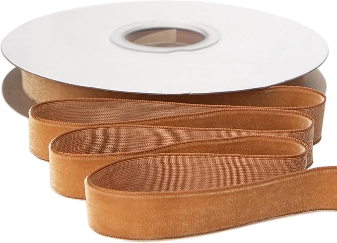 Ribbli Polyester Khaki Velvet Ribbon,5/8 Inches Continuous10-Yard Spool,Christmas Ribbon for Gift Wrapping,Floral Bouquets, Home Decor