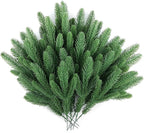 Hananona 50 Pcs Artificial Pine Branches Christmas Greenery Plants Pine Needles DIY Cedar Picks and Sprays Accessories for Christmas Garland Wreath Craft and Home Decor (50, Green)