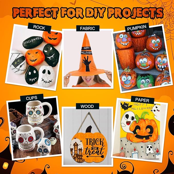 Betem 60 Colors Dual Tip Acrylic Paint Pens Markers, Premium Acrylic Paint Pens for Halloween Decorations, Wood, Canvas, Stone, Rock Painting, Glass, Ceramic Surfaces, Pumpkin Painting Kit DIY Crafts