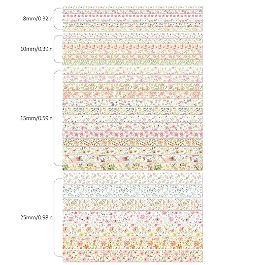 32 Rolls Washi Tape Set, Colored Floral Decorative Masking Tape, Artists Tapes for Journaling, Junk Journal, DIY Craft Projects, Scrapbooking Supplies Decor