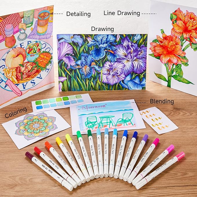 Shuttle Art Dual Tip Brush Pens, 70 Colors, Fine and Brush Dual Tip Markers Set, Portable Storage Case, Ideal for Calligraphy, Coloring, Doodling, Writing