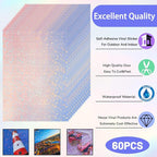 Nezyo 60 Sheets Holographic Laminate Sheets Clear Glitter A4 Size Vinyl Sticker Paper Holographic Overlay Self Adhesive Waterproof Transparent Film, 11.7 x 8.3 Inch (Star Style)