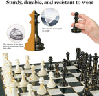 15" Large Chess Set for Adults- Weighted Acrylic Pieces Including Extra 2 Queens, 3.5" King w/Leather Base, Portable Folding Marbling Wooden Chess Board - Travel/Family Game & Elegant Gift
