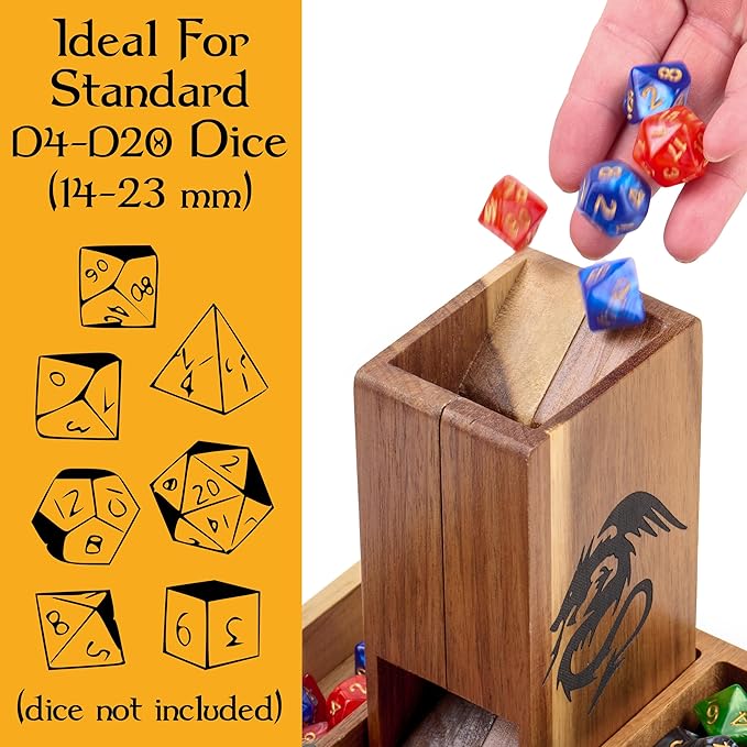 Wooden Magnetic Dice Tower with Tray - Dungeons and Dragons Accessory - Portable Dice Roller for Tabletop RPG - DND Gifts