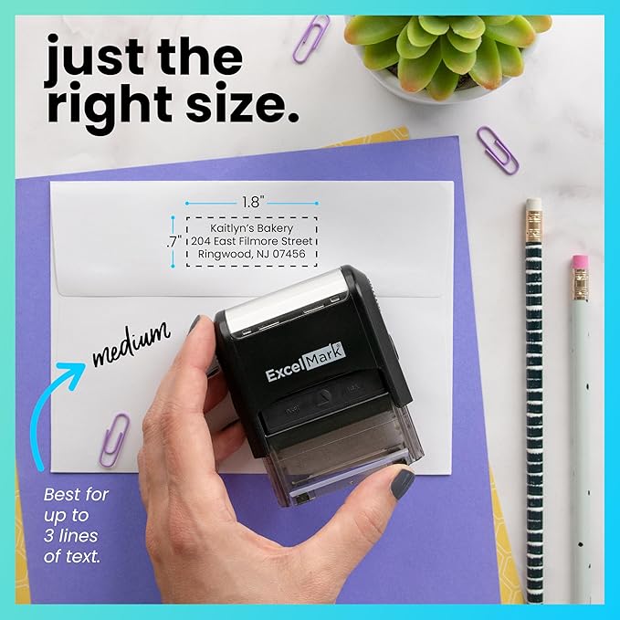 ExcelMark Custom Stamp – Clear & Crisp Impressions – Personalized Self-Inking Rubber Stamp – Use for Address Stamp and More (Medium)
