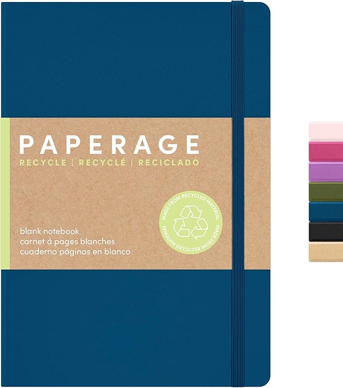 PAPERAGE Recycled Blank Journal Notebook, (Dark Blue), 160 Pages, Medium 5.6 in x 8 in - 100 GSM Thick Paper – Hardcover Journaling Notebook for Work, School, Note Taking or Sketching