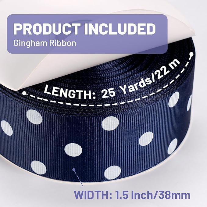Polka Dot Grosgrain Ribbon 1.5 Inch, 25 Yards Spool Navy Blue and White Dot Craft Ribbon for Christmas Gift Wrapping DIY Crafts Hair Bows Wedding Party Decor Sewing and Home Decoration