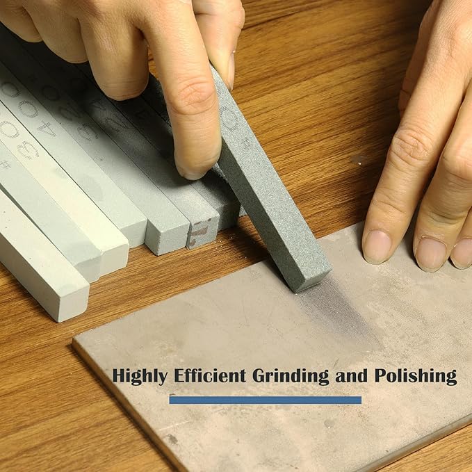 8 pcs Rectangular Shaped Sharpening Stone Sticks Set, 5.92inch Green Silicon Carbide Stones, Grit Sizes 80#-3000# for Models, Metal, & Knife Cutting Tools