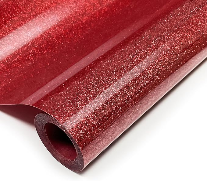 Red Glitter HTV Heat Transfer Vinyl, 12" x 8ft lron on Vinyl, for T-Shirt Ironing, Vinyl HTV Easy to Cut and Weed, The Best Choice for DIY Creativity. (red, 12" x 8ft)