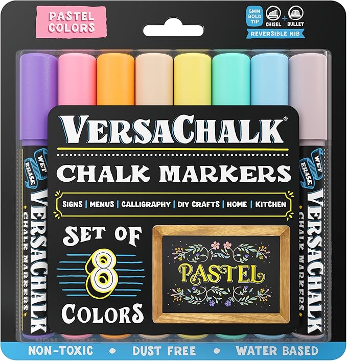 VersaChalk Pastel Liquid Chalk Markers, Set of 8-5mm Tip