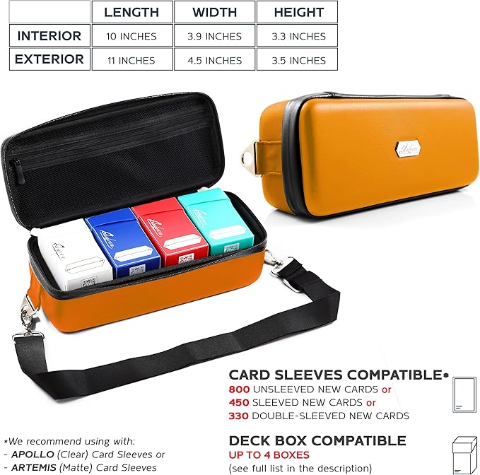 Quiver Time Orange Bolt Card Carrying Case fits Pokemon Cards and other TCG Games - Storage Bag for Playing/Trading Cards and Deck Box (Straps, Dividers & 100 Apollo Card Sleeves)