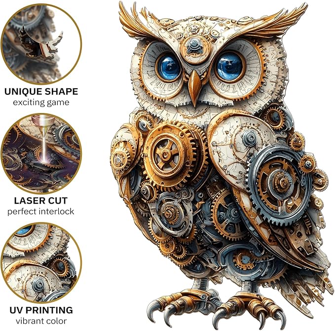 Jigfoxy Wooden Puzzles for Adults, Mechanical Owl Wood Puzzles Adult, Unique Animal Shape Wooden Jigsaw Puzzles for Adults, Birthday Gifts for Puzzle Lovers, Family(S-8.5 * 5.8in-80pcs)