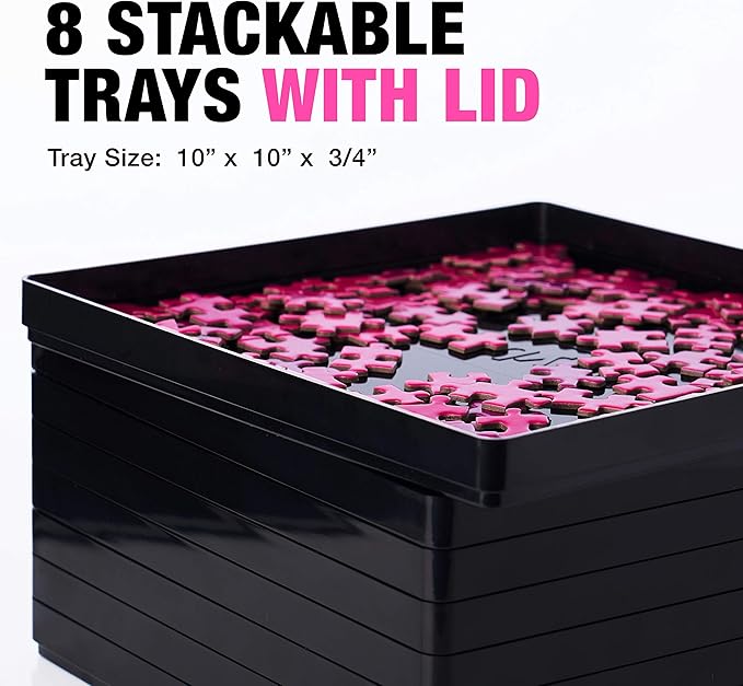 8 Black Puzzle Sorting Trays with Lid 10" x 10" | Puzzle Organizers and Storage | for Puzzles Up to 2000 Pieces