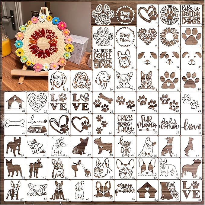 Small Stencils for Painting on Wood Reusable, 3 Inch Reusable Stencil for Craft Ornament Paint Template Stencils for Wall Card Rock Wood Signs Coasters Canvas Home Decor (Dog)