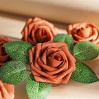 AmyHomie Artificial Flowers Burnt Orange Rose 25pcs Real Looking Fake Roses w/Stem for DIY Wedding Bouquets Centerpieces Arrangements Party Baby Shower Home Decorations