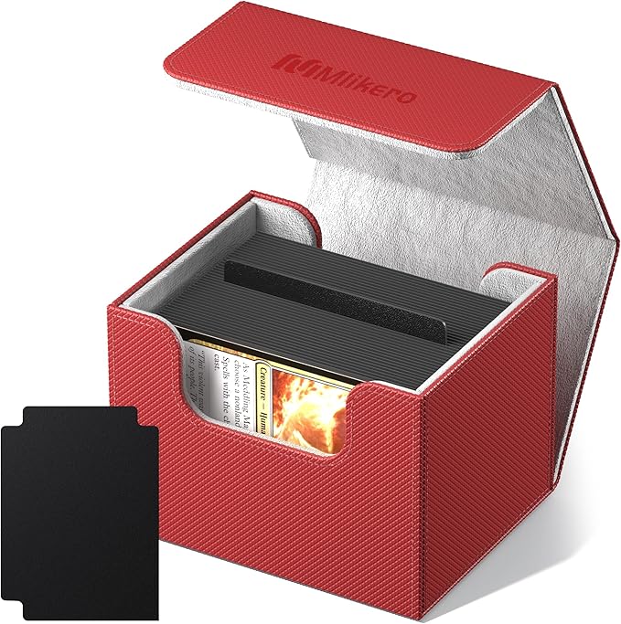 Mlikero Card Deck Box, Commander Deck Box Holds 100+ Double-Sleeved Cards with Divider, Leather Magnetic Closure Card Box Fit for MTG, TCG (Red)