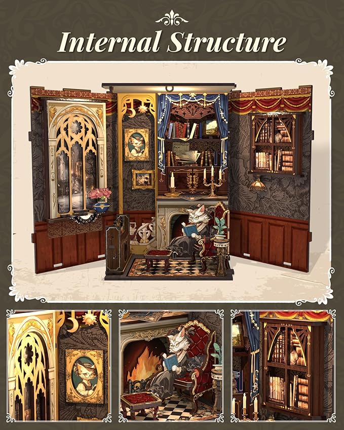CUTEBEE Book Nook Kit - DIY Miniature House Kit for Adults and Teens, Dollhouse Booknook Tiny House Model Build Bookshelf Decor, Gifts for Family, Friends