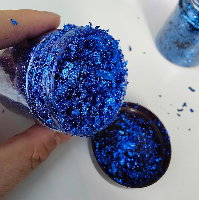 Gilding Flakes,Gold Foil Flakes for Resin,Blue Red Purple Pink Metallic Foil Flakes for Resin Jewelry Making,Nails,Painting Art,Crafts and Slime (Blue)