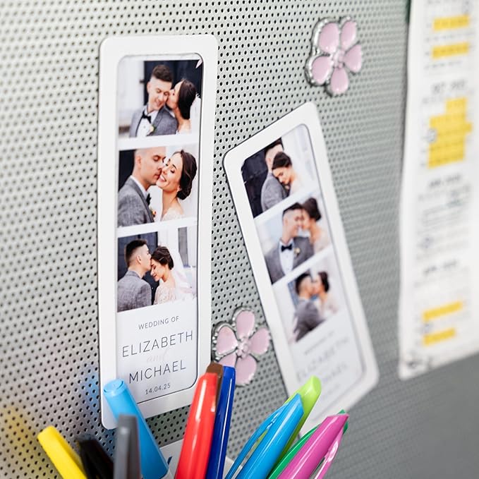 Magnetic Frames For 2x6 Photo Booth Strips – Set of 5 – White, Black, or Floral Design Photo Picture Holders – Magnetic Paper Cutout for Photobooth Photos – Simple Slim Frames for Fridge, Locker, or Party Keepsakes (5, WHITE)