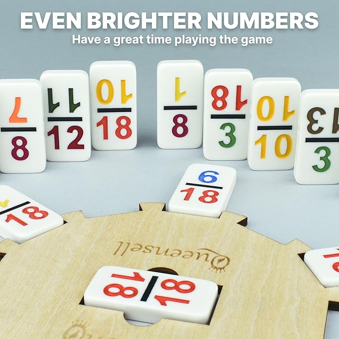Queensell Mexican Train Dominoes Set with Numbers - Double 18 Dominos Set for Adults and Kids - Mexican Dominoes Train Game Night Games for Adults with Wooden Hub and Aluminum Case