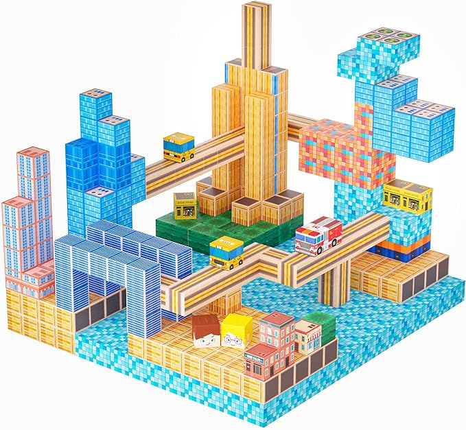 Magnetic Blocks, Modern City Edtion, Magnetic Building Cubes Boys & Girls Toys Age 3-5 4-8 5-7 Sensory Gift for Kids，Magnets Cubes，Upgraded STEM Gift, 1.2 Inches,