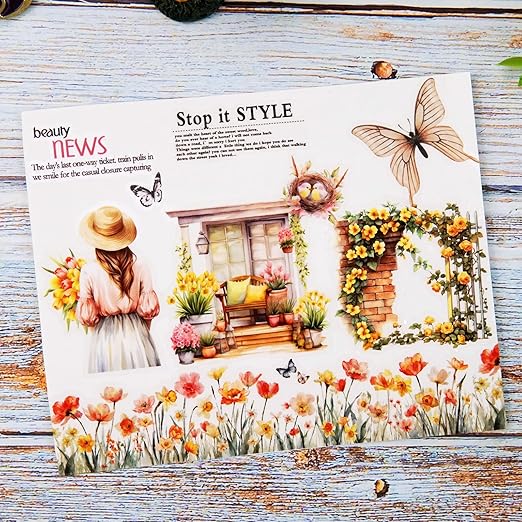 Floral Sea PET Tape Set, 3 Rolls Pre-Cut Botanical Stickers for Scrapbooking, Journaling, DIY Crafts, and Collage Art (30 mm/50 mm/55 mm)