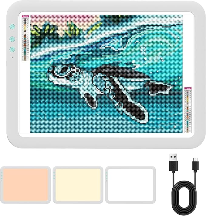 HIUKCOLED Wireless Battery Powered A3 Light Pad, 3 Colors Stepless Dimmable and 6 Levels Brightness Light Board, Rechargeable LED Light Tracing Box for Diamond Painting,Cricut Weeding Vinyl Tools