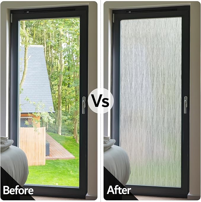 VELIMAX Frosted Window Privacy Film Non Adhesive Window Cling Removable Glass Covering Clear Water Opaque Window Film for Home Anti UV 17.7x157.4 inches