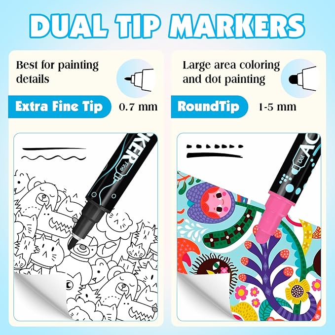 FUMILE 60 Colors Acrylic Paint Marker Dual Tip(Fine and Dot Tip), Paint Pens Acrylic Markers for Wood, Rock, Plastic, Glass, Ceramic, Canvas.Acrylic Markers Set for DIY Christmas Gifts and Art