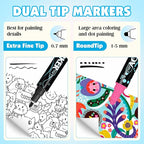 FUMILE 60 Colors Acrylic Paint Marker Dual Tip(Fine and Dot Tip), Paint Pens Acrylic Markers for Wood, Rock, Plastic, Glass, Ceramic, Canvas.Acrylic Markers Set for DIY Christmas Gifts and Art
