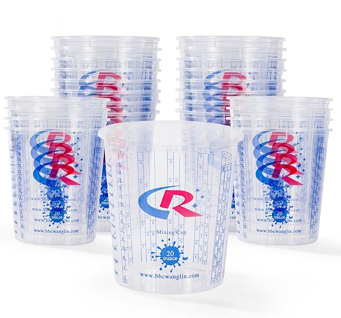 Paint Mixing Cup 20 Ounce, Accurate Measurements in Ratios and OZ. and ML, 12PCS Plastic Graduated Measuring Cups for Paint, Resin, Epoxy, Acrylic, Pigments, Art