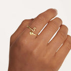 Gold Initial Rings for Women Girls, Dainty 14K Gold Plated Adjustable Initial Rings Cute Heart Zirconia Ring for Women Teen Girl Gifts
