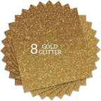 Gold Glitter HTV Heat Transfer Vinyl Bundle 8 sheets-12 x12 Iron on Vinyl for T Shirts Hats Clothing Compatible with Cricut Cameo Heat Press Machine