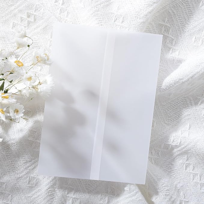 UNIQOOO 30 Pack Pre-Folded Vellum Jackets for 5x7 Invitations, Elegant Blank DIY Vellum Paper, 115GSM Semi-Transparent Cover Jacket for Wedding Envelopes