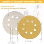 100PCS 5 Inch 8 Hole Sanding Discs 80 Grit,Gold Round Hook and Loop Sandpaper for Random Orbital Sander