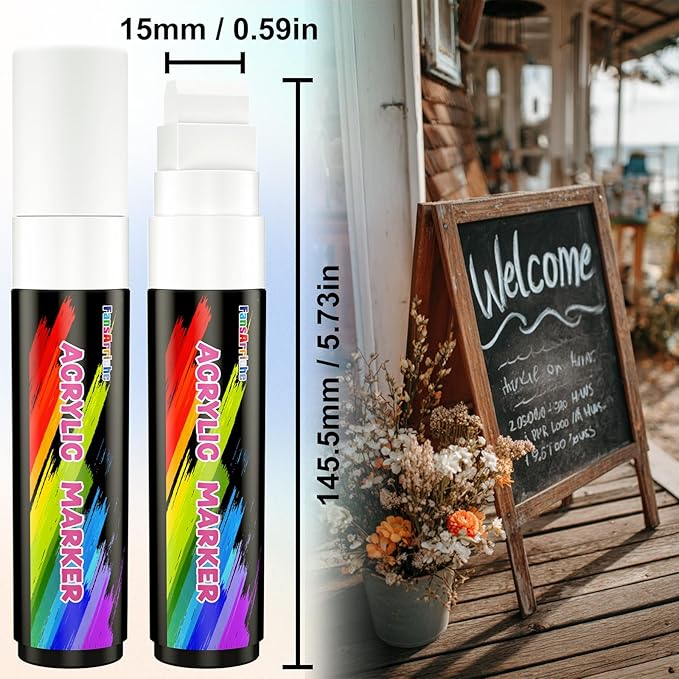 FansArriche Acrylic Paint Markers, 15mm Jumbo Felt Tip, 3 White Waterproof and Permanent Paint Pens for Tagging, Signs, Calligraphy, and Outdoor Paintings