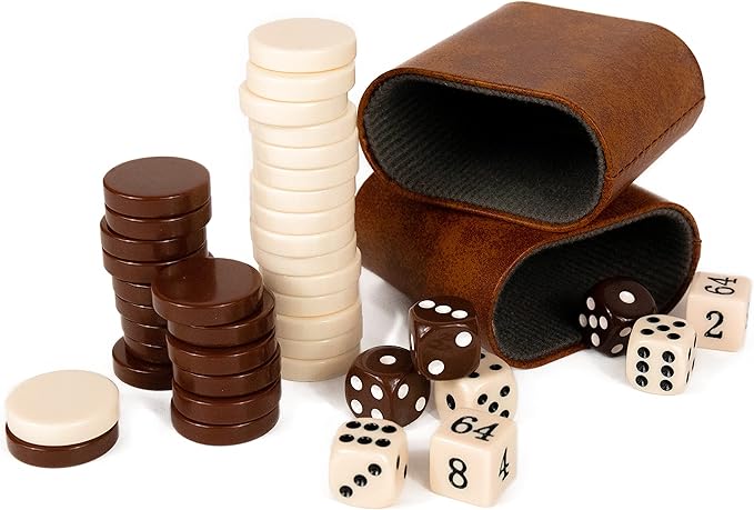 Backgammon Set - 15 Inch Classic Backgammon Board Game Sets Handheld - Backgammon Sets for Adults and Kids - Brown Faux Leather Case - Instruction