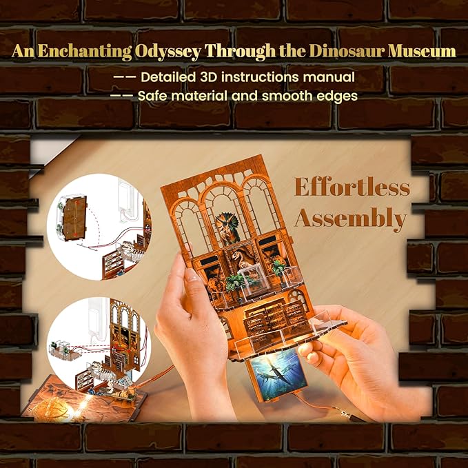 Book Nook Kit - DIY Miniature Museum Dollhouse & Tiny House 3D Wooden Puzzle, Creative Bookshelf Decor with LED-Accented Design, Gifts for Adults, Teens, Home Library & Hobby Crafts