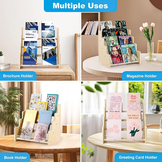 Greeting Card Display Stand , Acrylic Sticker Display Holder for Vendors, Counter Retail Display Rack , 4-Tiered Wooden/Acrylic Display stand for postcard /Brochure/Photos/Picture