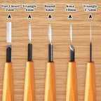 WILLBOND 5 Pcs Linocut Carving Tools Set Linoleum Hand Carving Tools Wood Carving Knife Chisel Flat V Shaped Angled Gouge Half Round Carving Tools Set for Linocut Printmaking Woodcarving Woodblock
