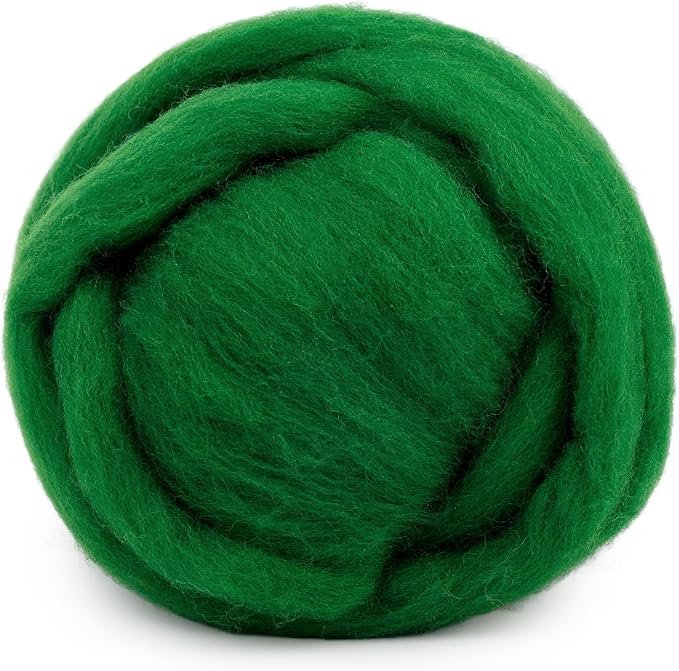 Mayboos Wool Roving Yarn, 1.76oz Colored Natural Wool Roving,Wool Felting Supplies Pure Wool Chunky Yarn for Wet Felting handcrafts and Spinning (Green Color)
