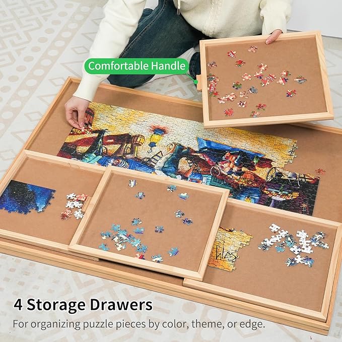 2000 Pieces Rotating Puzzle Board with 4 Drawers,40.16"x28.5" Portable Wooden Jigsaw Puzzle Table with Lazy Susan Spinning Cover for Adults