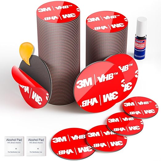 48 Pcs Round Double Sided Sticky Pads Heavy Duty, Made of 3M VHB, Extreme Mounting Foam Tape, Strong Adhesive Tape Squares Waterproof Heat Resistant, Car Home Outdoor Use, 1.18 Inch
