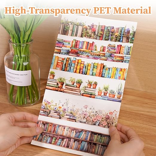 6 Rolls PET Tape Stickers for Journaling, Book-Themed Washi Tape Set, Butterfly Floral Plant Flower Decorative PET Vintage Stickers for Journaling Scrapbooking Supplies DIY Crafts Gifts Wrapping