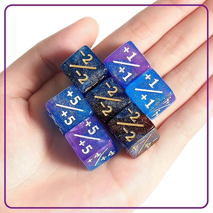 Sumind 24 Pcs Magic Life Counter Dice -1/+1 Counters Commander Buff Tokens 6 Sided Dice Loyalty Life Gifts Compatible with MTG CCG TCG Cards Gaming Accessory (Artsy Style)