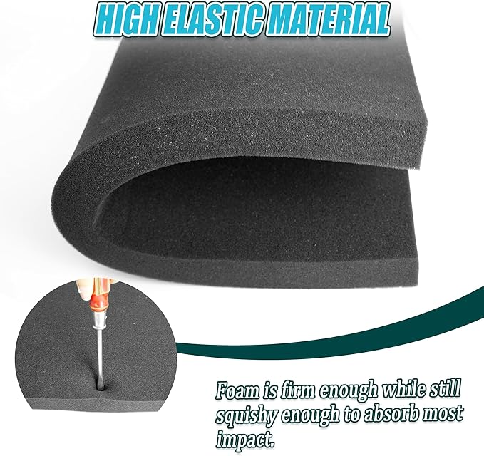 2 PCS Black Foam Padding- 16x12x1 Inch Polyurethane High Density Foam Cuttable Black Sheet Pad Cushioning Inserts for Packing Cases and Crafts