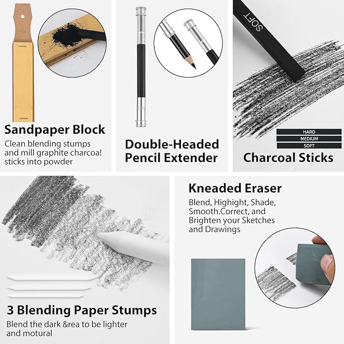 Sketch Pencils for Drawing,34 Pcs,Graphite Pencil (14B-4H), Charcoal Pencil,With Graphite Sticks, Erasers and Sharpener, Art Pencils for Sketching,Artist Set for Beginners and Professionals