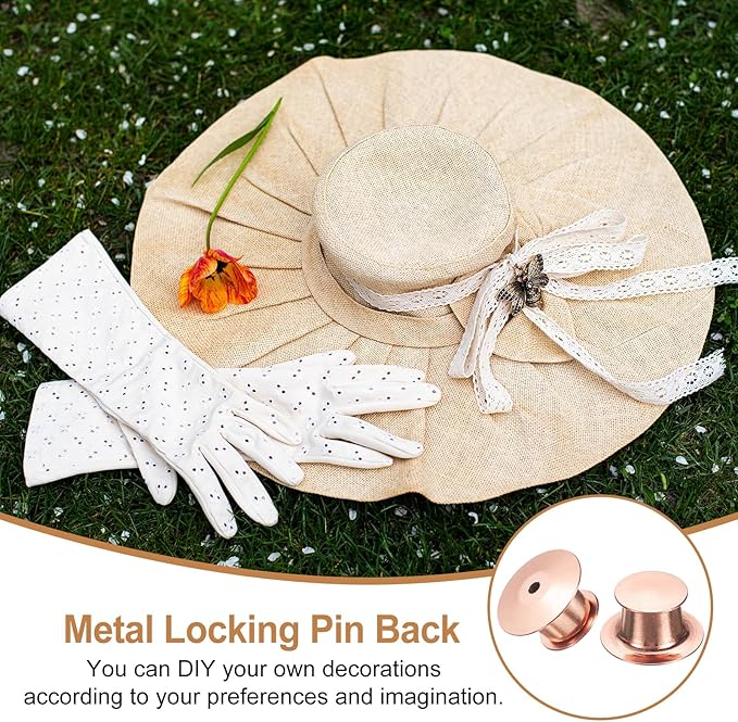 uxcell 30Pcs Metal Locking Pin Backs, Pin Keepers Locking Clasp Flat Head Clamp Needle Back Lock for DIY Brooch Crafts Badges Enamel Lapel, Rose Gold