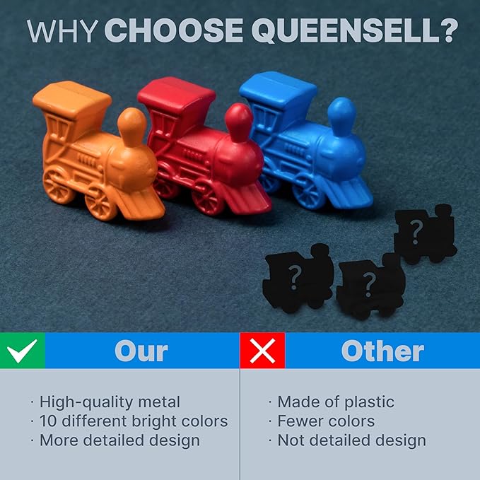 Queensell Set of 10 Metal Mexican Train Trains – Mexican Train Accessories for Classic Domino Game – Mexican Train Game Pieces for Mexican Train Dominoes